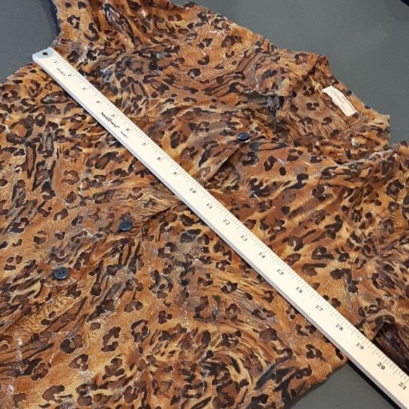 Choices Petite Leopard Print Sheer Button Down Shirt - Picture 7 of 10